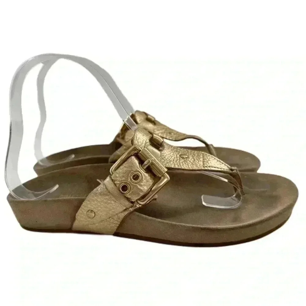 Michael Michael Kors sandals 6 gold metallic leather thong flip flop flatforms